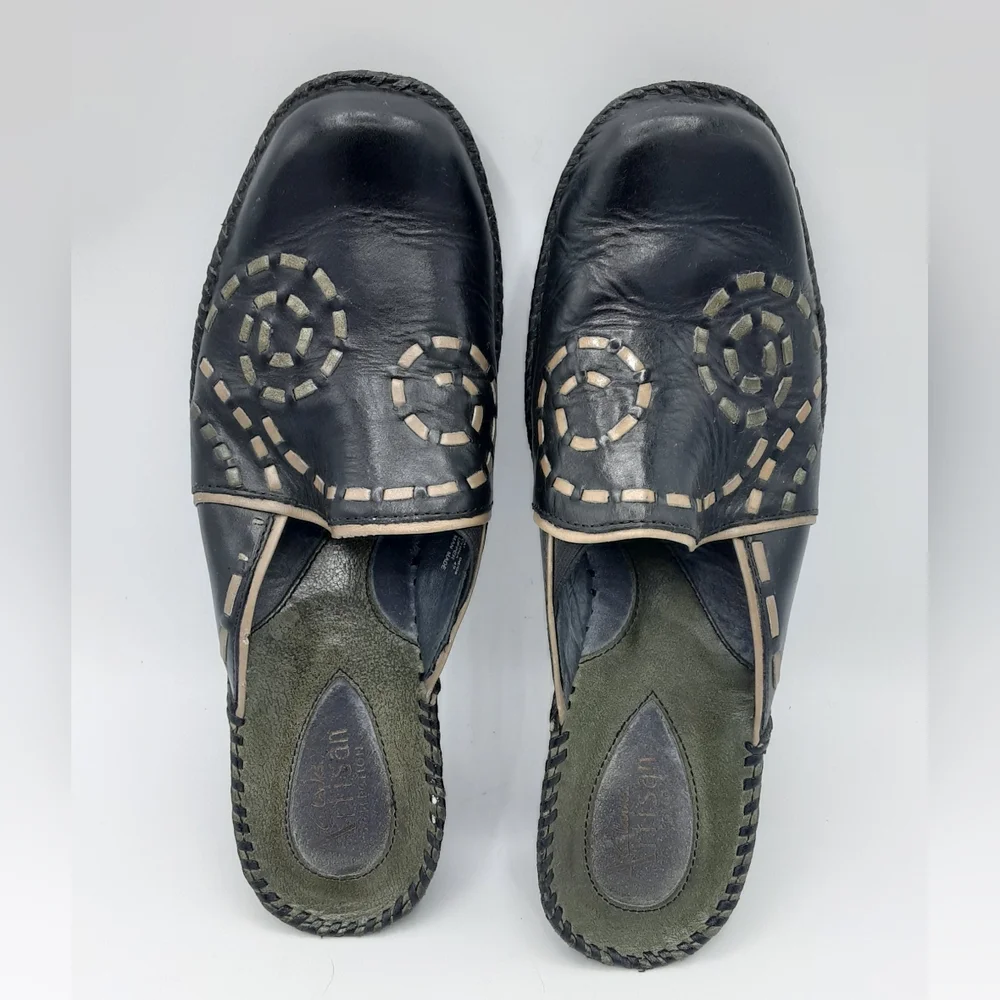 Clarks Artisian Black Leather Wedge Heel Mule Shoe.  Size 8M.